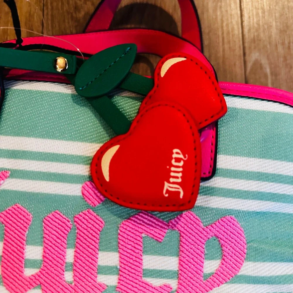 Juicy Couture Paradise Satchel Retro Green Pink Striped Crossbody NEW